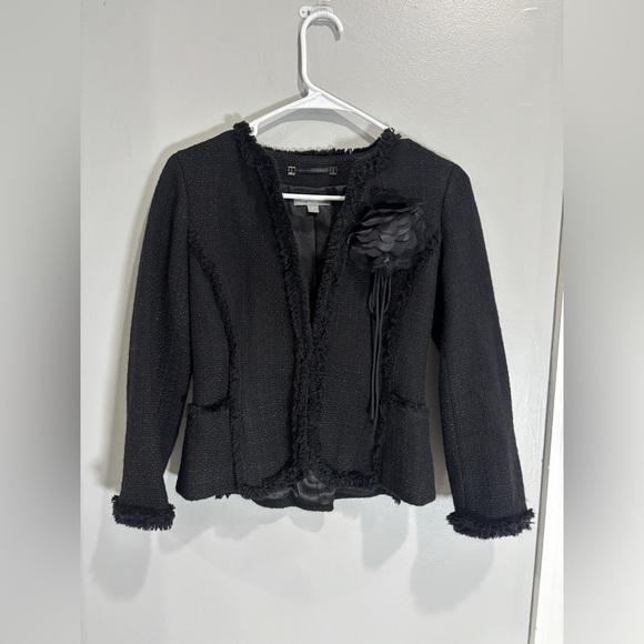 Ann Taylor Jackets & Blazers - Ann Taylor Petites Wool Blend Blazer Lined Black Decorative Pin Flower Size 0P